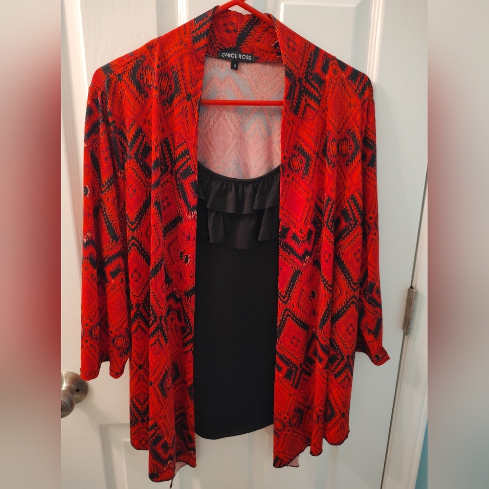 Red and Black Jacket with Attached Blouse by Carol Rose
